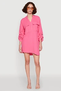 Womens Tabbed Sleeve Gauze Knit Dress, Pink, Size S