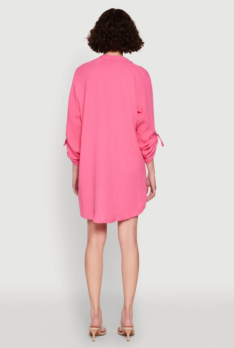 Womens Tabbed Sleeve Gauze Knit Dress, Pink, Size S