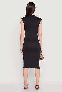 Womens Mock Neck Cap Sleeve Midi Dress, Black, Size L