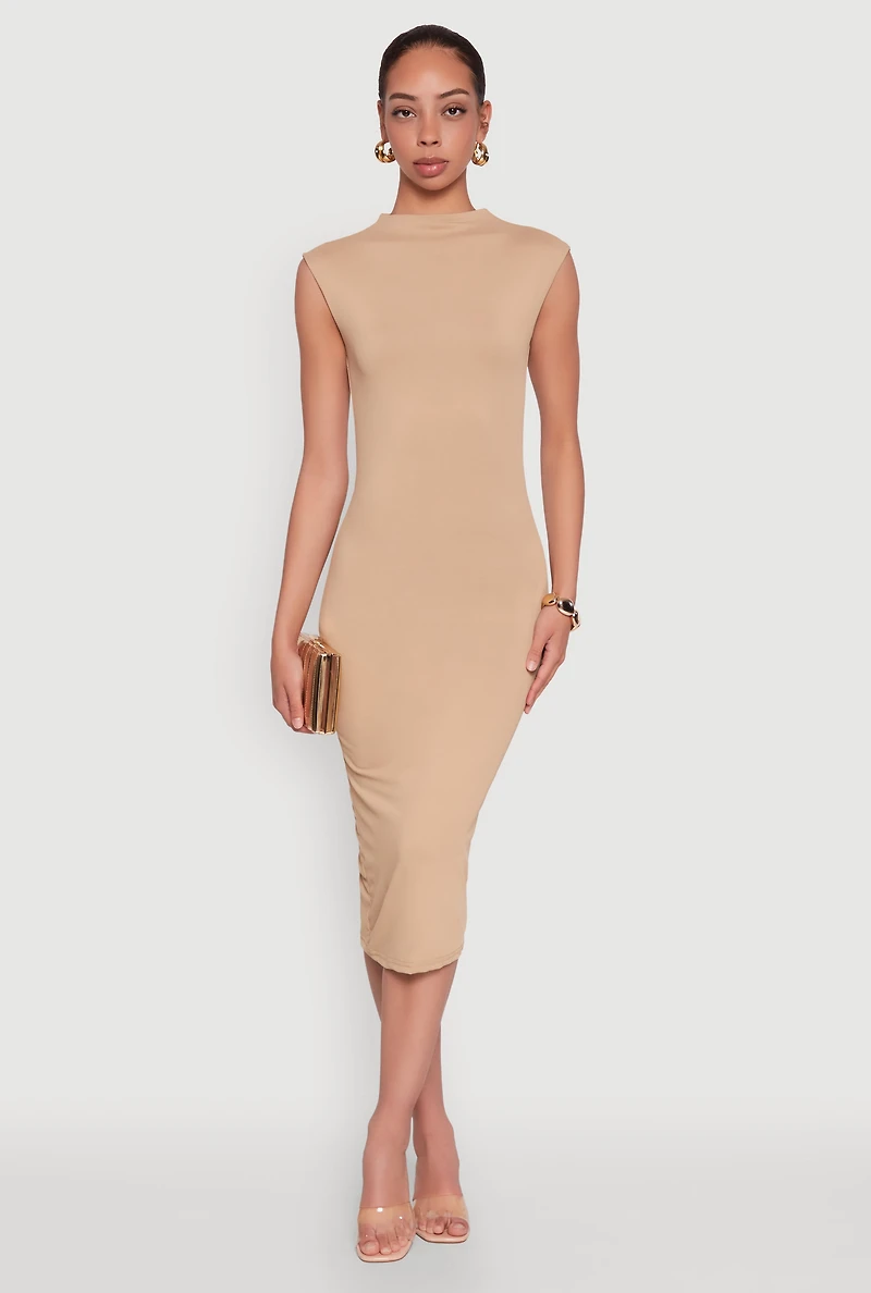 Mock Neck Cap Sleeve Midi Dress