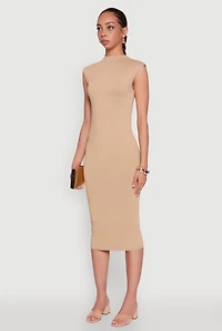 Womens Mock Neck Cap Sleeve Midi Dress,