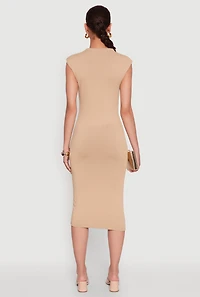 Womens Mock Neck Cap Sleeve Midi Dress,