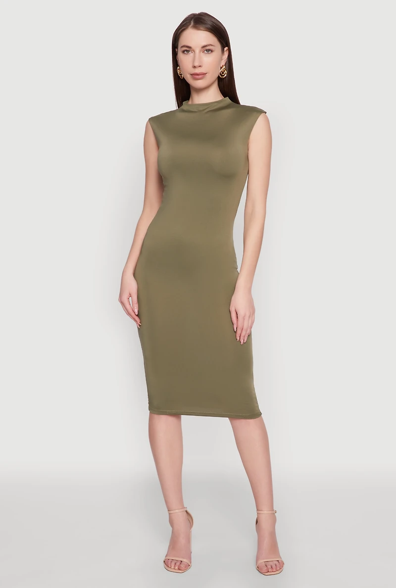 Mock Neck Cap Sleeve Midi Dress