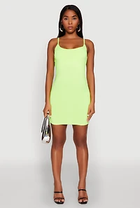 Womens Scoop Neck Mini Cami Dress, Green, Size M