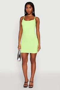 Womens Scoop Neck Mini Cami Dress, Green, Size M