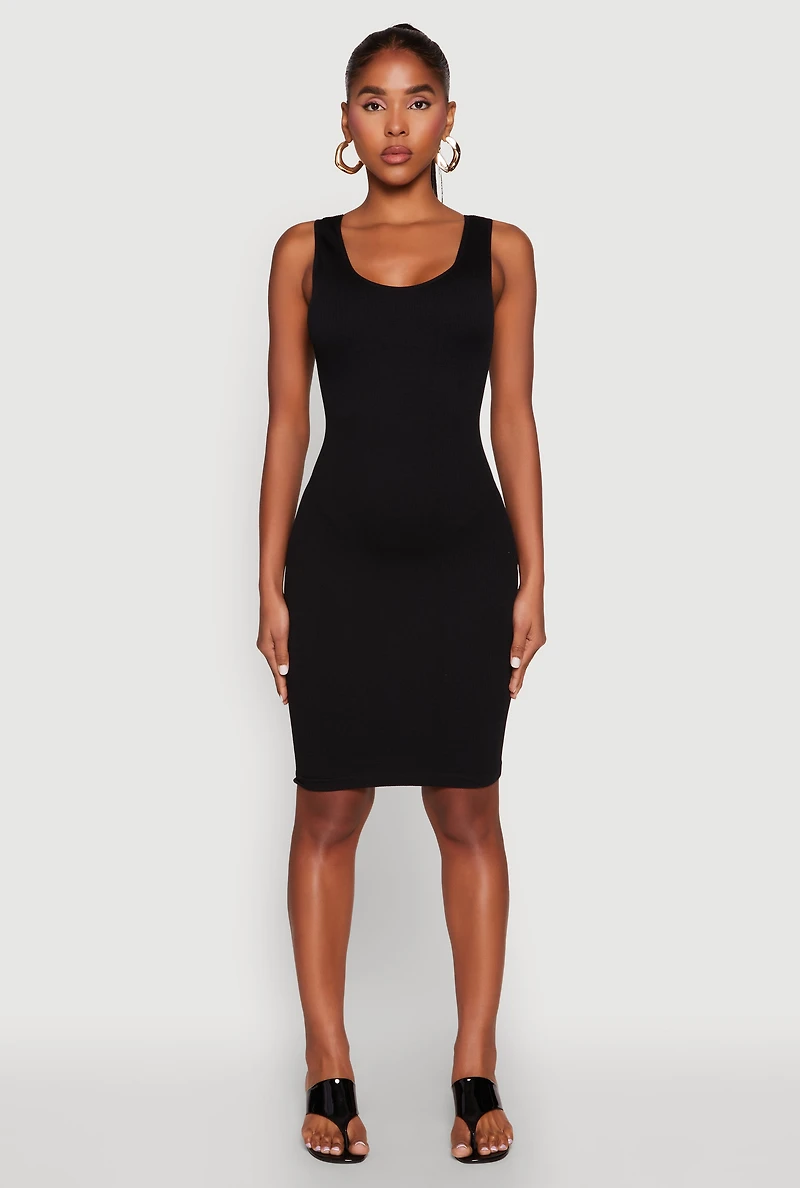 Womens Ribbed Knit Seamless Tank Dress, S-M