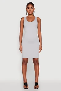 Womens Ribbed Knit Seamless Tank Dress, Grey, Size S-M