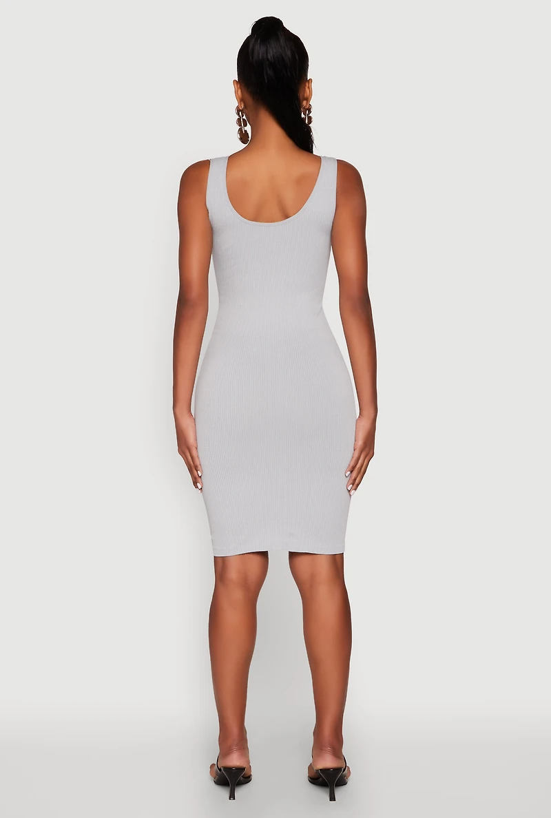 Womens Ribbed Knit Seamless Tank Dress, Grey, Size S-M