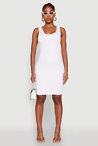 Womens Ribbed Knit Seamless Tank Dress, White, Size S-M