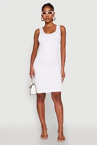 Womens Ribbed Knit Seamless Tank Dress, White, Size S-M