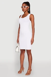 Womens Ribbed Knit Seamless Tank Dress, White, Size S-M