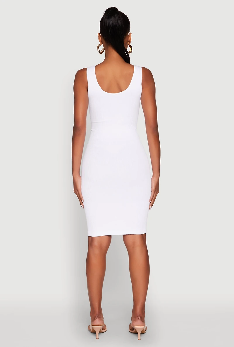 Womens Ribbed Knit Seamless Tank Dress, White, Size S-M