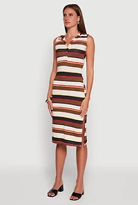 Womens Striped Sleeveless Side Slit Shirt Dress, Multi,