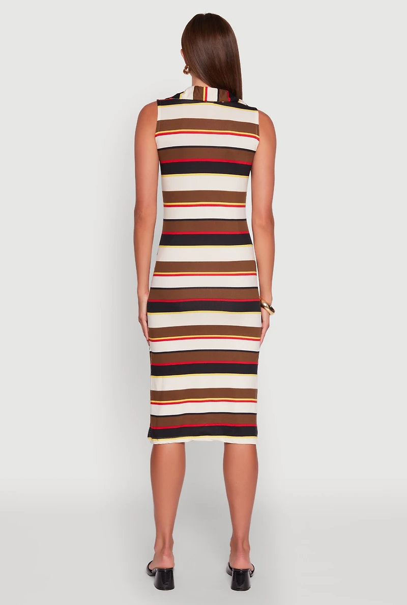 Womens Striped Sleeveless Side Slit Shirt Dress, Multi,