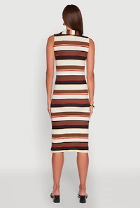 Womens Striped Sleeveless Side Slit Shirt Dress, Multi,