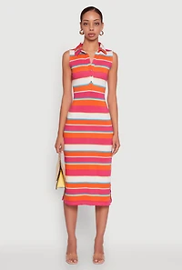 Womens Striped Sleeveless Side Slit Shirt Dress, Multi, Size M