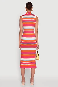Womens Striped Sleeveless Side Slit Shirt Dress, Multi, Size M