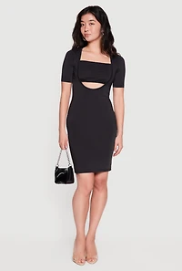Keyhole Detail Square Neck Midi Dress
