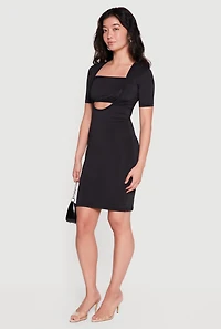 Keyhole Detail Square Neck Midi Dress