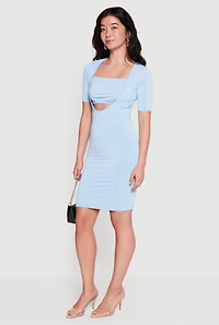 Keyhole Detail Square Neck Midi Dress