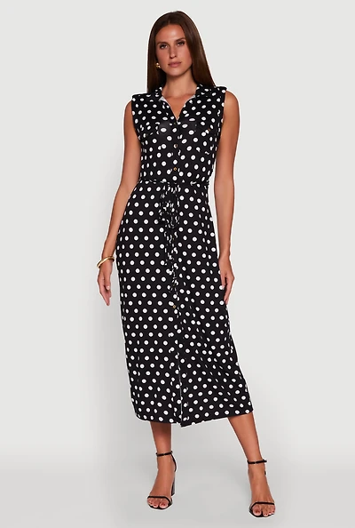 Patterned Button Front Sleeveless Maxi Shirt Dress