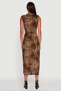 Womens Patterned Button Front Sleeveless Maxi Shirt Dress,