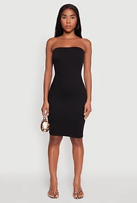 Womens Seamless Rib Knit Tube Midi Dress, Black, Size S-M