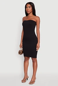 Womens Seamless Rib Knit Tube Midi Dress, Black, Size S-M