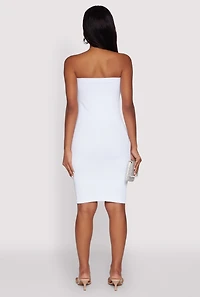 Womens Seamless Rib Knit Tube Midi Dress, White, Size L-XL