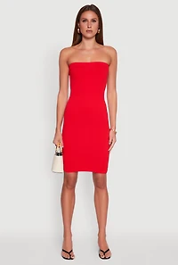 Womens Seamless Rib Knit Tube Midi Dress, Red,