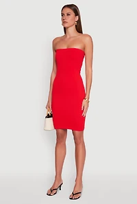 Womens Seamless Rib Knit Tube Midi Dress, Red, Size M-L