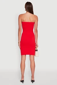 Womens Seamless Rib Knit Tube Midi Dress, Red, Size M-L