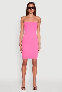 Womens Seamless Rib Knit Tube Midi Dress, Pink, Size S-M