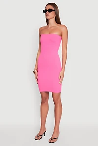 Womens Seamless Rib Knit Tube Midi Dress, Pink, Size S-M