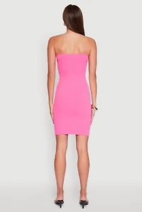 Womens Seamless Rib Knit Tube Midi Dress, Pink, Size S-M