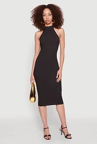 Womens Rib Knit Halter Midi Dress, S