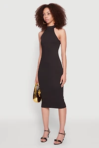 Womens Rib Knit Halter Midi Dress, S