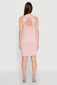 Womens Laser Cut Halter Mini Dress,