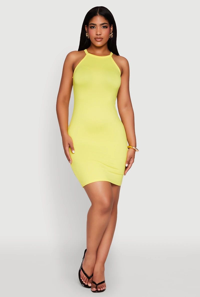 Laser Cut Halter Mini Dress