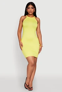 Laser Cut Halter Mini Dress