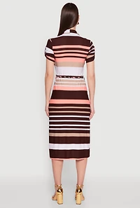 Womens Stylish Tie Waist Belted Tabbed Sleeve Shirt Dress, Multi, Size L
