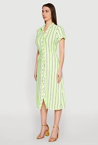 Womens Striped Short Sleeve Shirt Dress, M