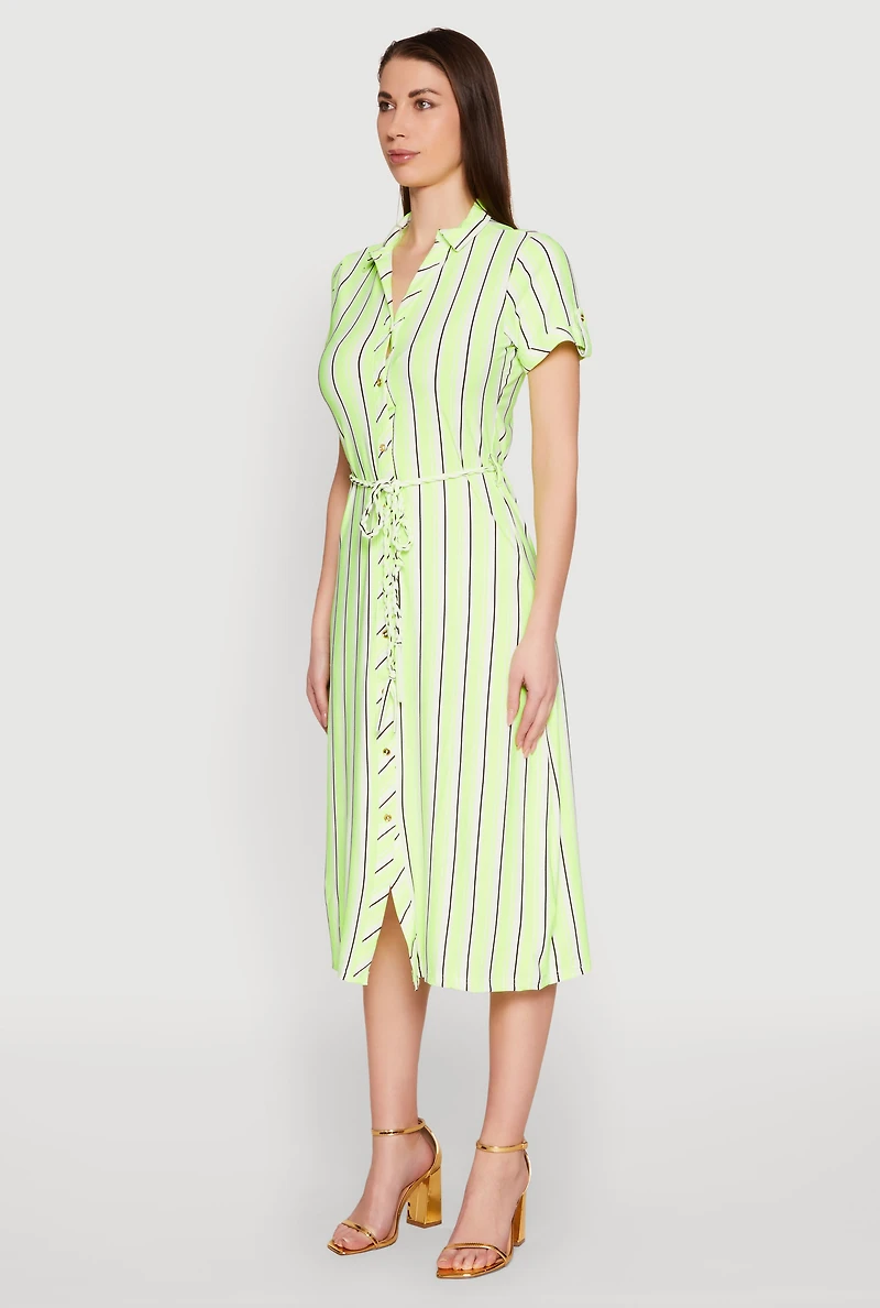Womens Striped Short Sleeve Shirt Dress,