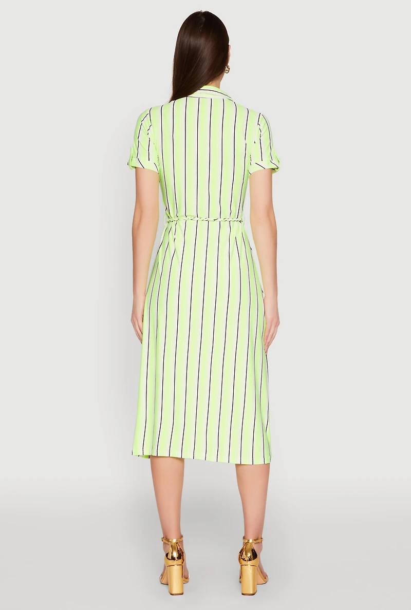Womens Striped Short Sleeve Shirt Dress,