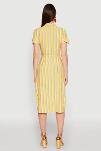 Womens Striped Short Sleeve Shirt Dress, Yellow, Size S
