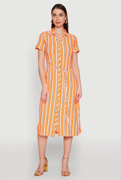 Womens Striped Short Sleeve Shirt Dress,