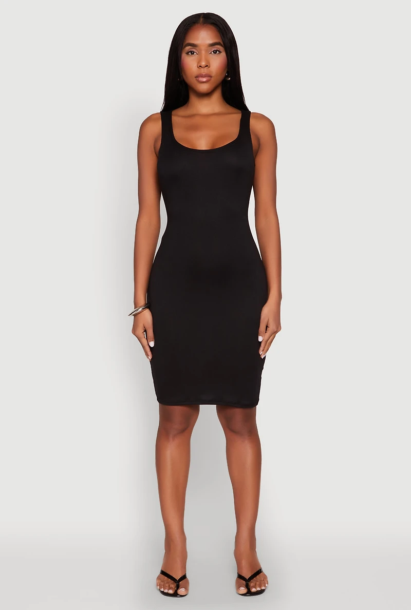 Womens Scoop Neck Midi Tank Dress, Black,