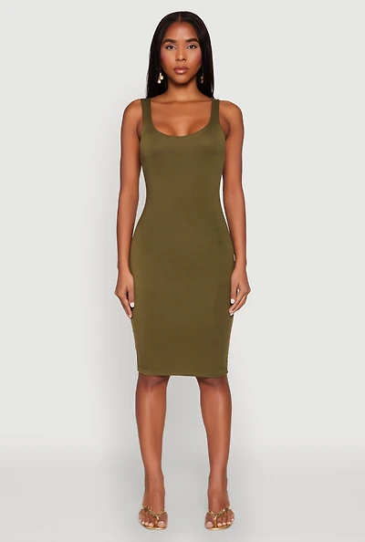 Womens Scoop Neck Midi Tank Dress, Green, Size M