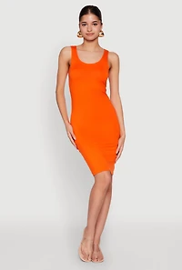 Womens Scoop Neck Midi Tank Dress, Orange, Size S