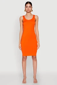 Womens Scoop Neck Midi Tank Dress, Orange, Size S